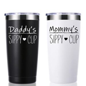 daddy's sippy cup & mommy's sippy cup 20 oz tumbler.dad mom gifts.fathers mothers day couple gifts.birthday christmas anniversary wedding day gifts from daughter son for daddy mommy.(black&white)