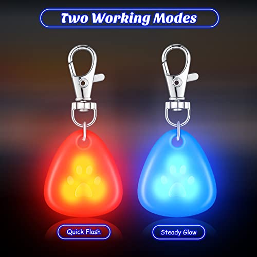 2 Pcs LED Dog Collar Light Waterproof Silicone Light up Dog Tag Clip on Flashing Dog Lights for Night Walking Camping Light for Dog Collar Pet Harness Leash Safety Paw Dog Tag Light (Red, Blue)