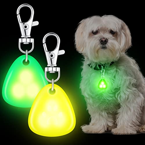 2 Pcs LED Dog Collar Light Waterproof Silicone Light up Dog Tag Clip on Flashing Dog Lights for Night Walking Camping Light for Dog Collar Pet Harness Leash Safety Paw Dog Tag Light (Green, Yellow)