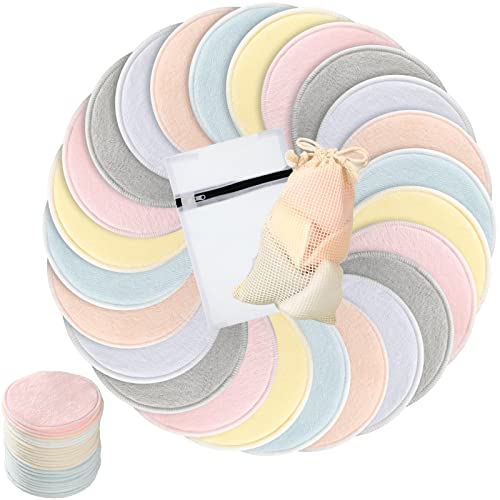 60 Pcs Nursing Breast Pads + 1 Laundry Bag + 1 Travel Storage Bag Washable Reusable Breast Pads Absorbent Leak Protected Breastfeeding Nipple Pads for Maternity Mom Breastfeeding (4.7 Inch)