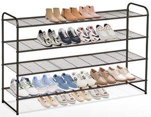 aooda 4 tier long shoe organizer for closet, wide stackable metal shoe rack for entryway, bedroom, floor, shoe shelf storage organizer holds 30 pairs of men sneakers (bronze)