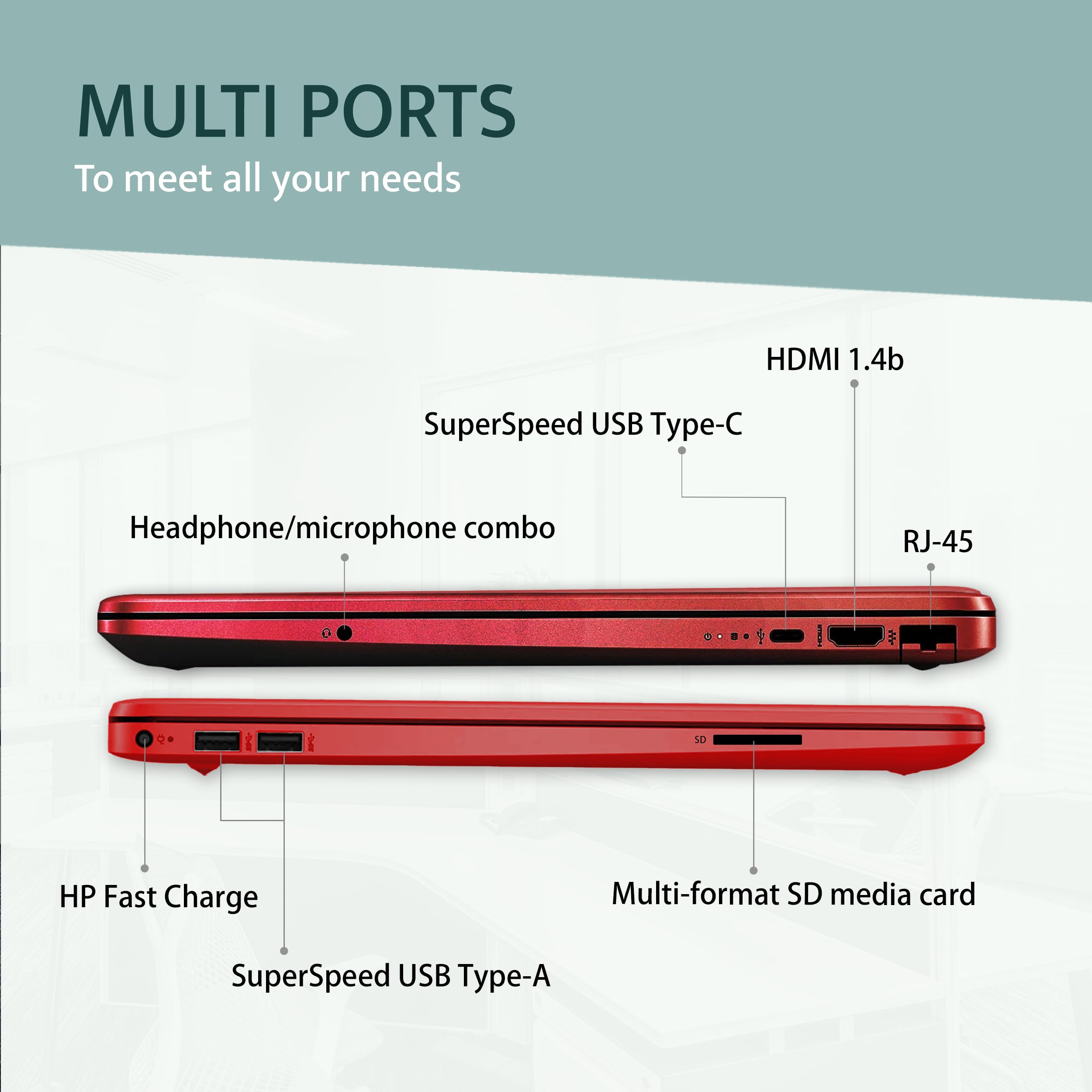 HP 15.6” HD Student Laptop, Intel Pentium Silver N5030, 32GB RAM, 2TB PCIe SSD, Intel UHD Graphics, HD Webcam, Numpad, Wi-Fi 5, Bluetooth, Win 10 S, Red, 32GB Snowbell USB Card