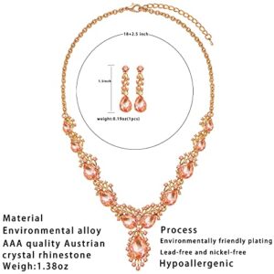 3 Pieces Wedding Bridal Rhinestone Crystal Jewelry Set Statement Necklace Bracelet Teardrop Dangle Earrings Set for Women Girls fit with Bridesmaid Wedding Party Prom Dress Jewelry Set