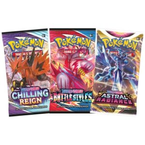 pokemon trading card game | random sealed 3 booster pack lot | 100% trusted authentic product from the pokemon brand | 30 cards total | random odds for rare, holo, v, vmax & vstar cards