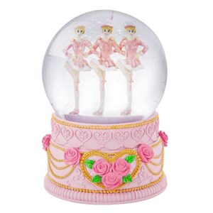 broadway triple tap dancers snow globe with led light effects, musical and spinning snowglobe plays music waltz of the flowers