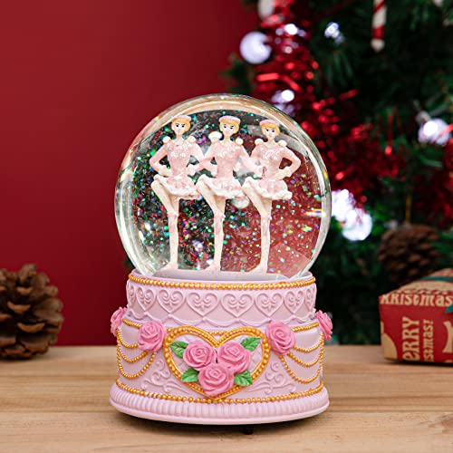 Broadway Triple Tap Dancers Snow Globe with LED Light Effects, Musical and Spinning Snowglobe Plays Music Waltz of The Flowers