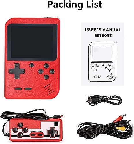 Handheld Game Console, Kyadeys Portable Retro Game Console with 500 Classical FC Games,3.0-Inches Display,Built-in 1020mAh Rechargeable Battery Support for Connecting TV and Two Players (Red)