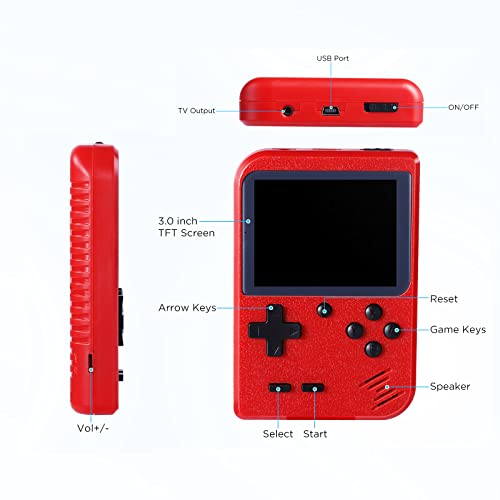 Handheld Game Console, Kyadeys Portable Retro Game Console with 500 Classical FC Games,3.0-Inches Display,Built-in 1020mAh Rechargeable Battery Support for Connecting TV and Two Players (Red)