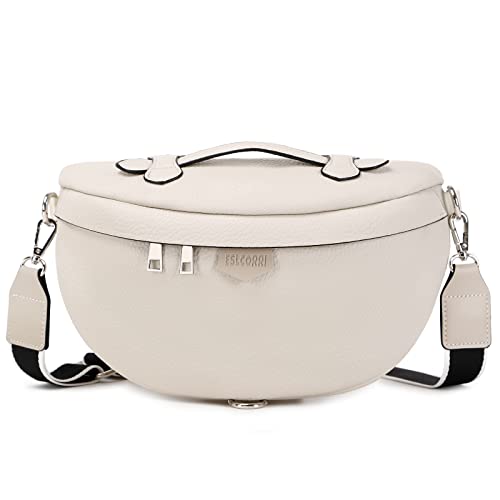 Eslcorri Crossbody Bags for Women - Fashion Sling Purse Shoulder Bag Fanny Pack Leather Causal Chest Bum Bag Backpack with Adjustable Wide Strap for Workout Traveling Running Shopping - off white