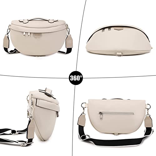 Eslcorri Crossbody Bags for Women - Fashion Sling Purse Shoulder Bag Fanny Pack Leather Causal Chest Bum Bag Backpack with Adjustable Wide Strap for Workout Traveling Running Shopping - off white