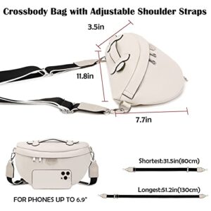 Eslcorri Crossbody Bags for Women - Fashion Sling Purse Shoulder Bag Fanny Pack Leather Causal Chest Bum Bag Backpack with Adjustable Wide Strap for Workout Traveling Running Shopping - off white