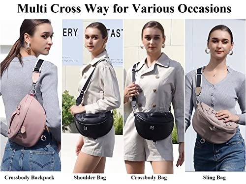 Eslcorri Crossbody Bags for Women - Fashion Sling Purse Shoulder Bag Fanny Pack Leather Causal Chest Bum Bag Backpack with Adjustable Wide Strap for Workout Traveling Running Shopping - off white