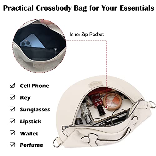 Eslcorri Crossbody Bags for Women - Fashion Sling Purse Shoulder Bag Fanny Pack Leather Causal Chest Bum Bag Backpack with Adjustable Wide Strap for Workout Traveling Running Shopping - off white