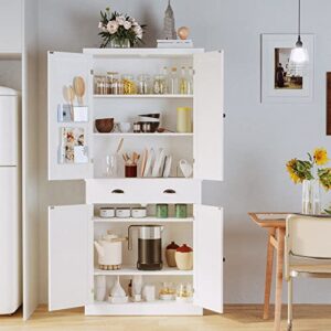 IRONCK Kitchen Pantry Storage Cabinet 72" Height, with Barn Doors, Drawer, 4 Adjustable Shelves, Freestanding Cupboard for Dining Room Living Room, Laundry, White