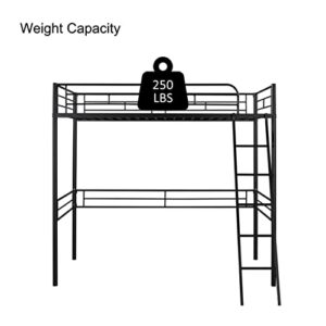 HomJoones Metal Loft Bed, Metal Twin Over Loft Bunk Bed with Safety Rail Side Ladders for Dormitory Bedroom Boys Girls Adults,No Box Spring Needed, Twin