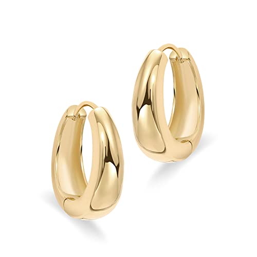 PAVOI 14K Gold Plated Sterling Silver Post Small Chunky Hoops Earrings | Thick Lightweight Gold Hoop Earrings for Women (Yellow Gold)