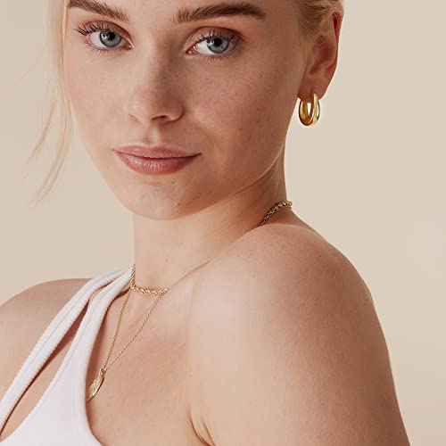 PAVOI 14K Gold Plated Sterling Silver Post Small Chunky Hoops Earrings | Thick Lightweight Gold Hoop Earrings for Women (Yellow Gold)