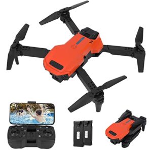 fdwyty drones for kids, mini drone with 1080p hd fpv dual camera with altitude hold, headless mode, 3d flips, one key take off/landing, speed adjustment, 2 modular batteries - 22 mins flight time, orange