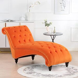 fulocseny tufted velvet chaise lounge indoor,leisure accent chair upholstered couch,velvet chaise lounge chair,tufted armless chaise lounge,velvet fabric+wood frame+foam +wood legs (orange)
