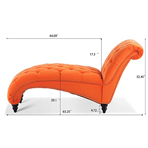 Fulocseny Tufted Velvet Chaise Lounge Indoor,Leisure Accent Chair Upholstered Couch,Velvet Chaise Lounge Chair,Tufted Armless Chaise Lounge,Velvet Fabric+Wood Frame+Foam +Wood Legs (Orange)