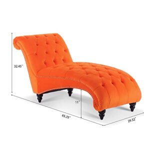 Fulocseny Tufted Velvet Chaise Lounge Indoor,Leisure Accent Chair Upholstered Couch,Velvet Chaise Lounge Chair,Tufted Armless Chaise Lounge,Velvet Fabric+Wood Frame+Foam +Wood Legs (Orange)