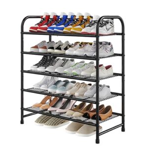 ekisemio 5-tier shoe rack organizer, stackable & adjustable shoe shelf storage, heavy duty metal wire, black