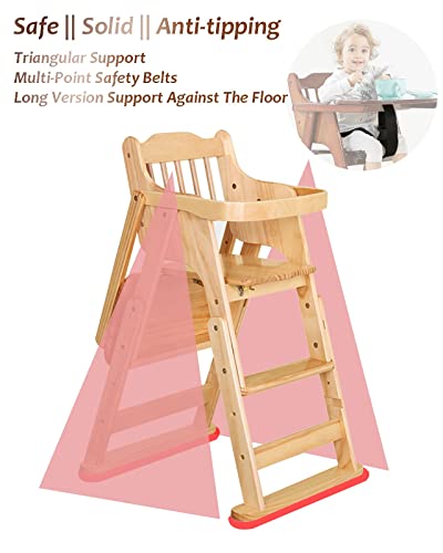 Wood High Chair with Tray, Baby Highchairs, Children High Stool Dining Chair for Babies and Toddlers Portable Kids Folding Chair with Safety Belt Adjustable Height (6 Months to 7 Years) (Color : A)