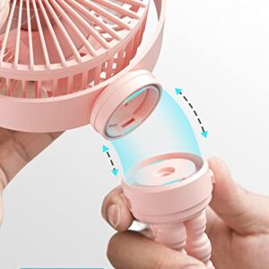 Gaiatop Mini Portable Stroller Fan, Battery Operated Small Clip on Fan, Detachable 3 Speed Rechargeable 360° Rotate Flexible Tripod Handheld Desk Cooling Fan for Car Seat Crib Treadmill Travel Pink