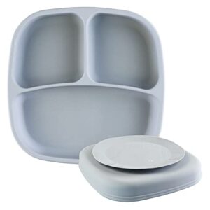 re play sustainables silicone suction plate - made with medical-grade platinum silicone - without lid - grey
