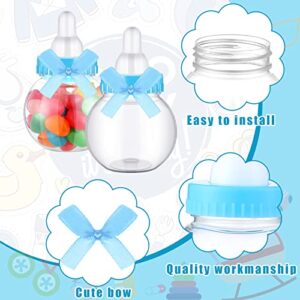 48 Pcs Mini Baby Bottles for Baby Shower Favors Bulk, Baby Candy Bottle Clear Plastic Milk Bottle with Bow Knots for Newborn Baby Baptism Party, Baby Shower Party Decor (Blue)