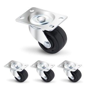 powertec 17209v 1-1/2 inch low profile swivel plate caster wheels with 160 lbs total loads, castor wheels for workbench, dolly, cart & furniture, set of 4