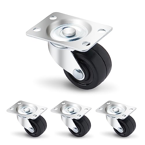 POWERTEC 17209V 1-1/2 Inch Low Profile Swivel Plate Caster Wheels with 160 lbs Total Loads, Castor Wheels for Workbench, Dolly, Cart & Furniture, Set of 4