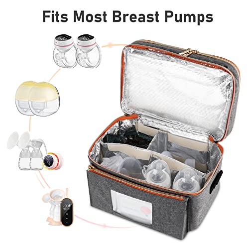 Wearable Breast Pump Bag, Breastfeeding Pump Bag, Adjustable Velcro Compatible with Breast Pumps for Momcozy, Medela, Lansinoh, Elvie, Willow, 2 Layer Breast Pump Carrying Case with Waterproof Pad