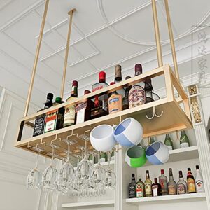 dashadao gold ceiling mounted hanging wine rack iron wine bottle holder champagne glass goblets storage shelf, bar unit home decor floating display shelves (size : 100x25x21cm)