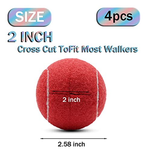 ZHUOKECE 4 PCS Precut Walker Tennis Balls for Furniture Legs Floor Protection, Heavy Duty Long Lasting Felt Pad Glide Coverings (Red)