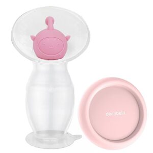 dorabela manual breast pump, 4oz silicone breast pump with suction base, silicone stopper and pp lid, bpa free, food grade silicone