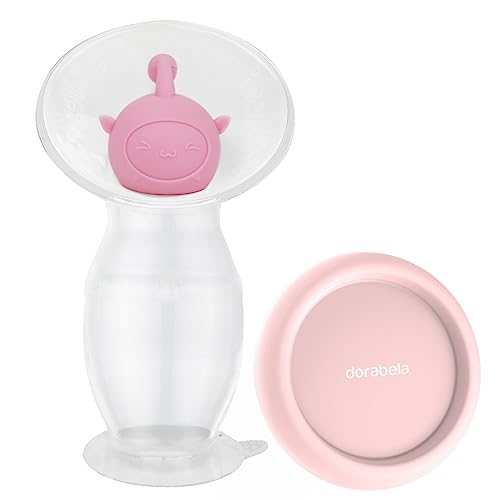 DORABELA Manual Breast Pump, 4oz Silicone Breast Pump with Suction Base, Silicone Stopper and PP Lid, BPA Free, Food Grade Silicone