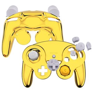 extremerate chrome gold glossy faceplate backplate for nintendo gamecube controller, replacement housing shell cover with buttons for nintendo gamecube controller ngc - controller not included