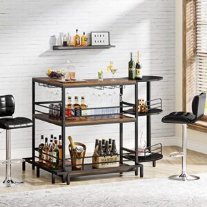 Tribesigns Industrial Home Bar Unit, 3-Tier L-Shaped Liquor Bar Table with Storage and Footrest, Corner Wine Bar Cabinet Mini Bar for Liquor and Glasses for Home Kitchen/Living Room/Pub