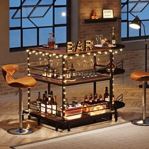 Tribesigns Industrial Home Bar Unit, 3-Tier L-Shaped Liquor Bar Table with Storage and Footrest, Corner Wine Bar Cabinet Mini Bar for Liquor and Glasses for Home Kitchen/Living Room/Pub