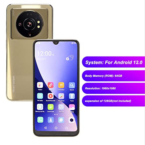 Zopsc M12 Ultra Unlocked Cellphone for Android 12 6.3in Smartphone with WiFi 4GB 64GB MT6889 Octa Core 7000mAh 1960 1080 800W 1600W 100 240V Gold(US)