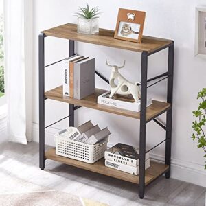 foluban industrial bookshelf, 3 tier open book shelf, rustic wood and metal shelving unit for living room, oak