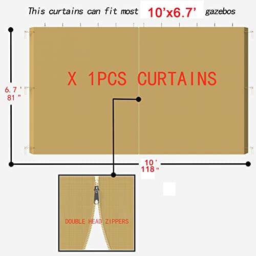 SunCula 10' x 10' Gazebo Universal Replacement Privacy Curtains - Canopy Side Wall Privacy Panel with Zipper, 1 Panel Sidewall ONLY (Khaki)