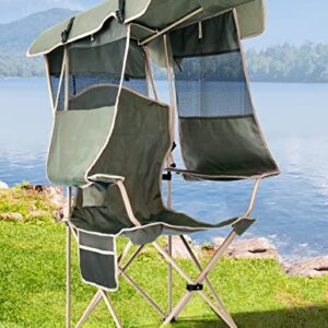 Docusvect Folding Camping Chair with Shade Canopy for Adults, Canopy Chair for Outdoors Sports with Cup Holder, Side Pocket for Camp, Beach, Tailgates, Fishing - Support 330 LBS