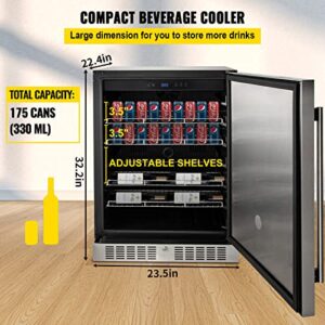 VEVOR 24" Undercounter, 5.3 cu.ft. Compact Stainless Steel， Built-in Beverage Refrigerator,Mini Beer Fridge for Home Bar Office Outdoor, Silver