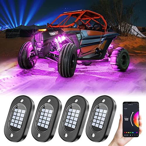 Honalia LED Rock Lights for UTV, 4 Pods Underglow Kit Cars with APP Control Music Mode 60 LEDs, Under Glow Light Car RZR UTV Golf Cart Wheeler Automotive Exterior ATV Accessories.