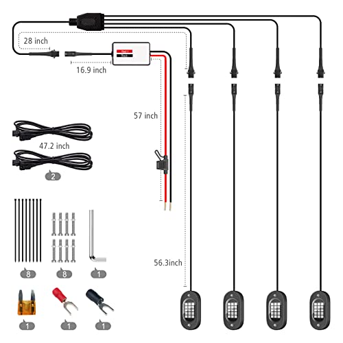 Honalia LED Rock Lights for UTV, 4 Pods Underglow Kit Cars with APP Control Music Mode 60 LEDs, Under Glow Light Car RZR UTV Golf Cart Wheeler Automotive Exterior ATV Accessories.