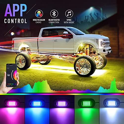 Honalia LED Rock Lights for UTV, 4 Pods Underglow Kit Cars with APP Control Music Mode 60 LEDs, Under Glow Light Car RZR UTV Golf Cart Wheeler Automotive Exterior ATV Accessories.