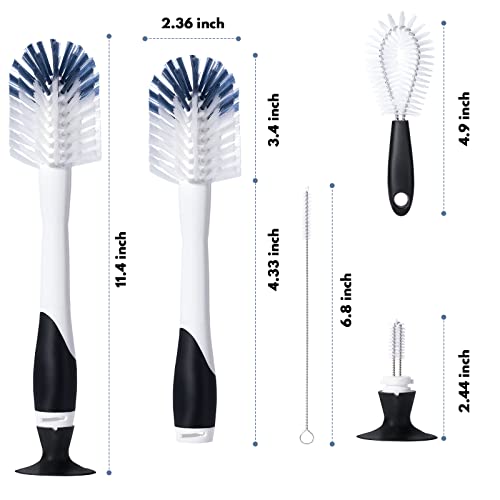 Jumperlay Baby Bottle Brush with 1 Pack Nipple Brush and 2 Pack Straw Cleaner Brushes, Baby Bottle Cleaning Brush Set with Suction Cup Stand and A Hidden Mini Brush, Black