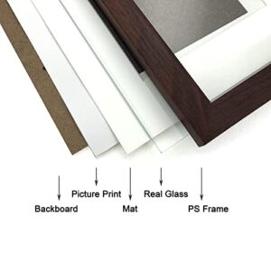 DEKWINN 8x10 Picture Frame Set of 3 with Real Glass for Pictures 5x7 with Mat or 8x10 Without Mat, Wall Mounting or Tabletop display Photo Frames in Walnut